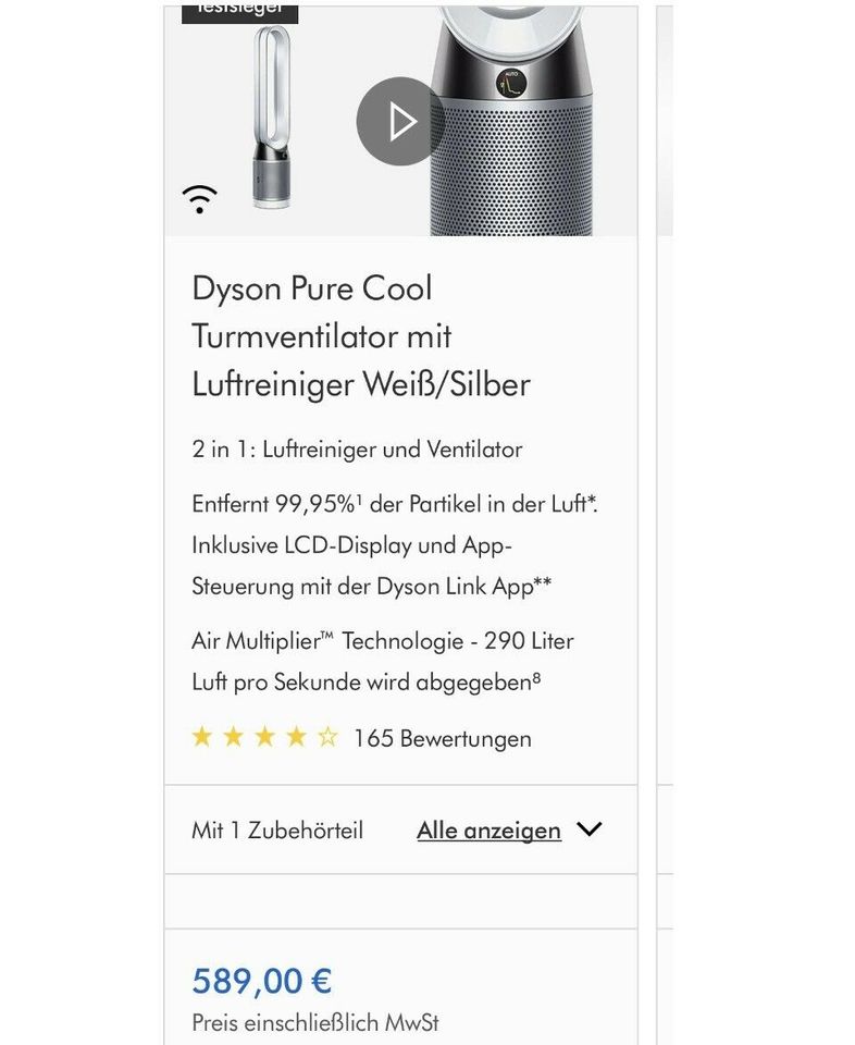 Mieten Leihen Luftreiniger Dyson Pure Cool Link Neu Trier Versand Händler DHL Echt in Igel