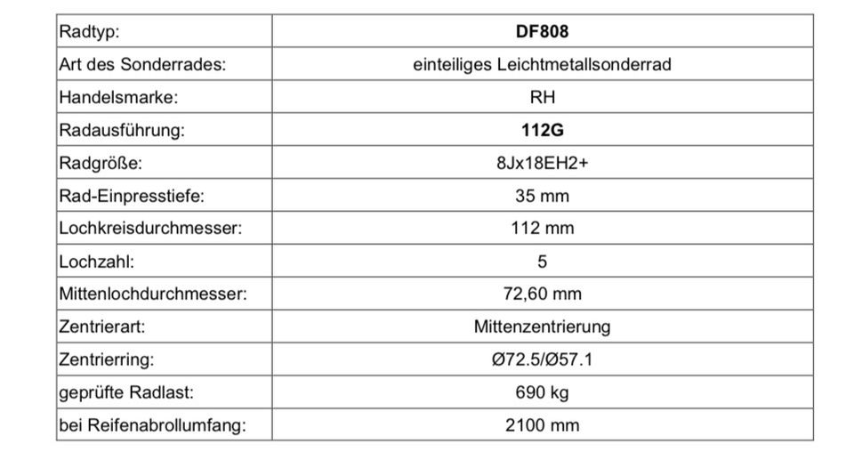 RH Felgen Alufelgen 8JX18 245 50 R18 VW Golf Seat Mercedes BMW in Crailsheim