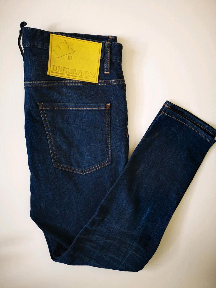 ‼️ORIGINAL DSQUARED2 BLUE DENIM YELLOW LOGO SKATER JEANS GR. 52 in Stuttgart