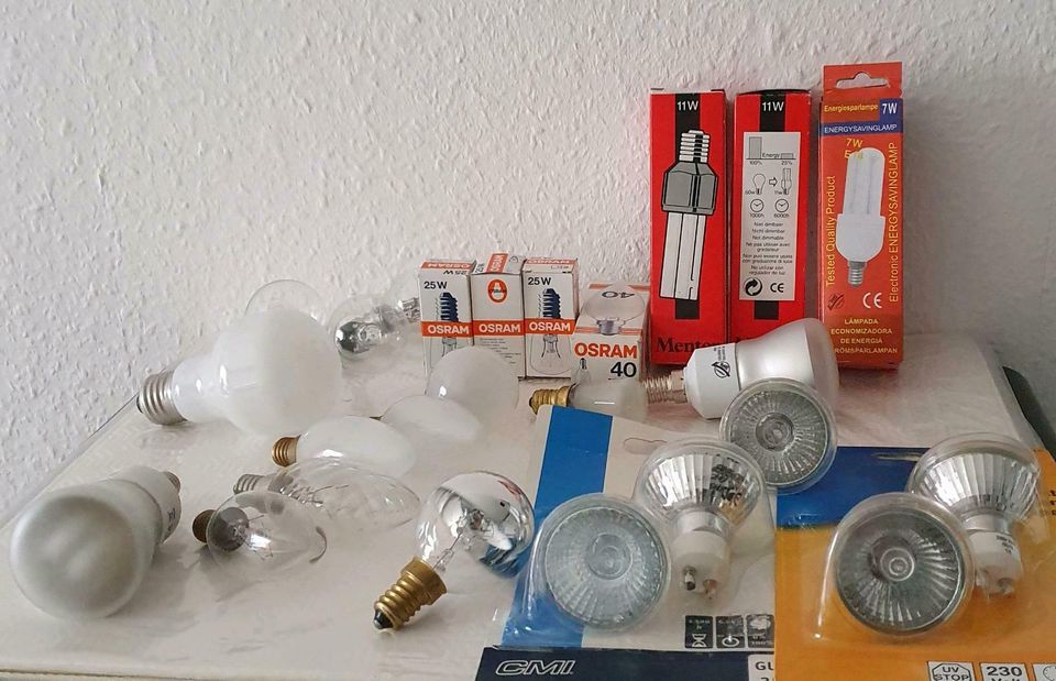 25 verschiedene Leuchtmittel E14  E27 GU10 Glühlampe Halogen LED in Hürth