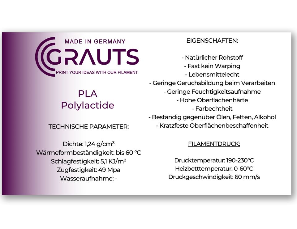 GRAUTS PLA-Filament! Made in Germany! Verschiedene Farben in Löhne