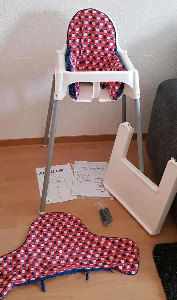Hochstuhl Ikea Antilop, mit Anleitung, Gurt und Kissen(-bezüge) in Schmoelln