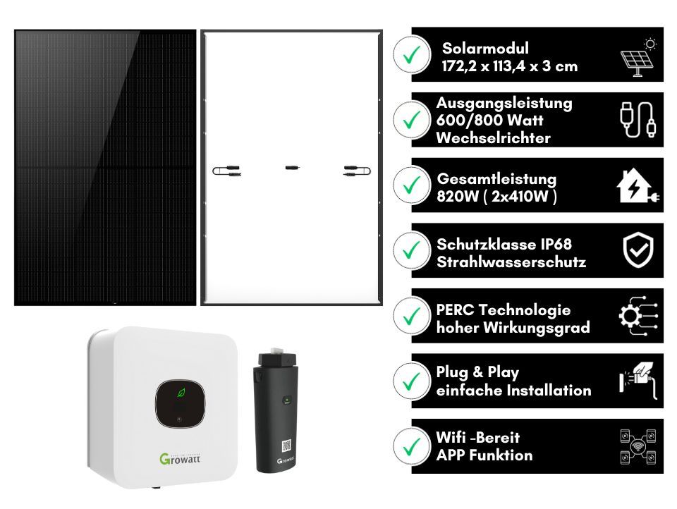 Balkonkraftwerk 800 Watt - Growatt MIC 600W Wechselrichter in Braunschweig