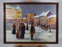Ölgemälde Impressionismus belebte Stadt mit Kutsche Winter 40x55 Kr. Dachau - Dachau Vorschau