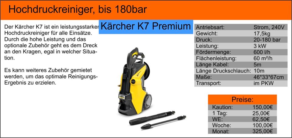 ZU VERMIETEN: Hochdruckreiniger, Kärcher K7, Terrassenreiniger in Hemer