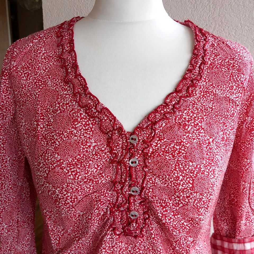 Tom Tailor Denim Bluse Shirt 36 S rot weiß 3/4 Arm in Meiningen