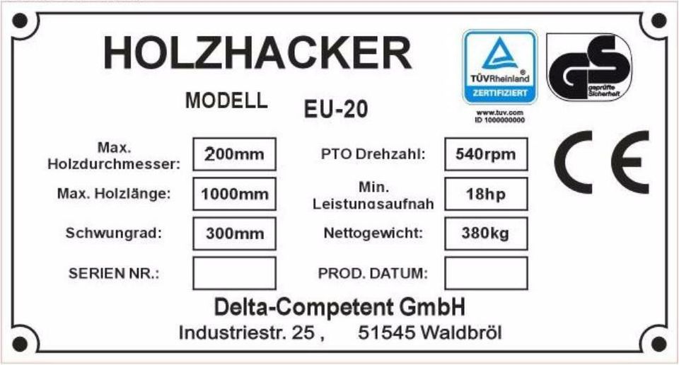 Holzhäcksler Häcksler EU 20 Mod. 2020 Safety TÜV & GS  1888€* in Waldbröl