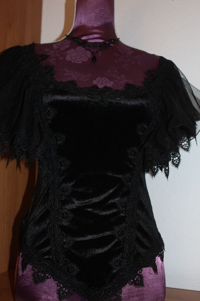 Sinister Gothic Victorian Shirt Bluse Top Samt Spitze Gr. S neu in Velten