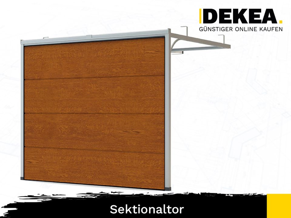 Garagenor Sektionaltor 250 x 200 Goldene Eiche Segmenttor Schwingtor nach Maß Furnier Holzlacke Werkstator Tor für Garage Carport aus Polen GARAGENTOR KONFIGURATOR Rolltor optional mit Antrieb in Dresden