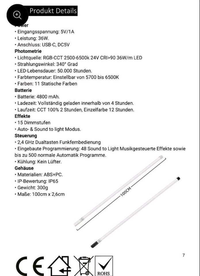 10x EL 100T Akku LED-Tubes IP65 RGBW 2.4 Ghz /NO DMX/DJ/Bühne in Hannover