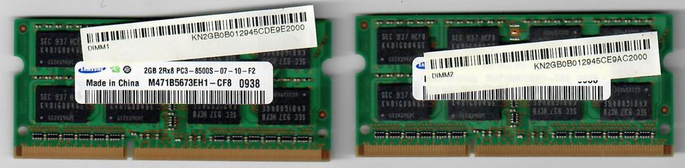 * 4GB (2x2) S0DIMM 2x Samsung 2GB 2Rx8 PC3-8500S-07-10-F2 (=4GB)* in Gaimersheim