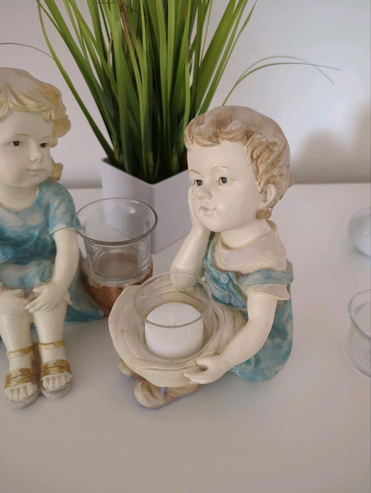 Gartenfiguren Set Junge Mädchen Teelichthalter Kunststoff Deko in Püttlingen