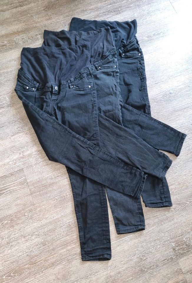 3 schwarze Schwangerschafts-Jeans Größe L Umstands-Hosen in Olbersdorf