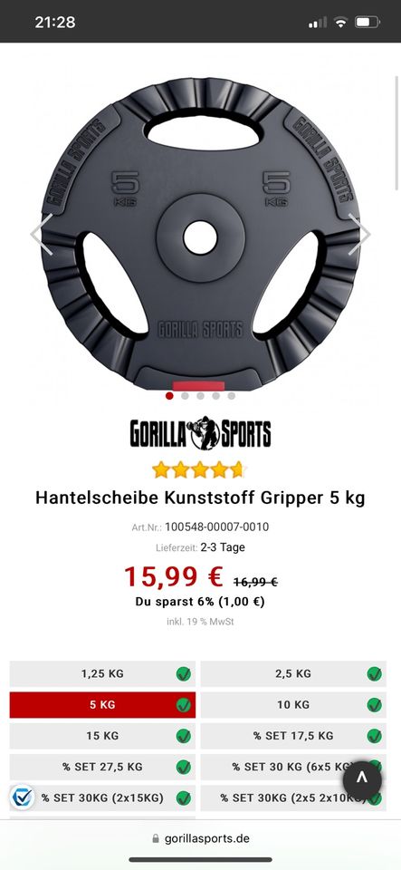 Gorilla Sports Gewichte Hantel 4x 5 kg 2,5 kg 1,25 kg in Eggenfelden