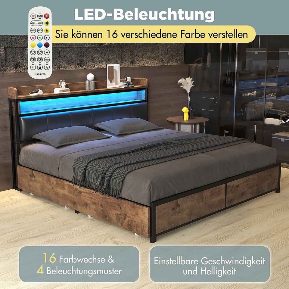 Doppelbett 140x200 Neu Polsterbett LEDMetallbett Bett Bettgestell in Hamburg