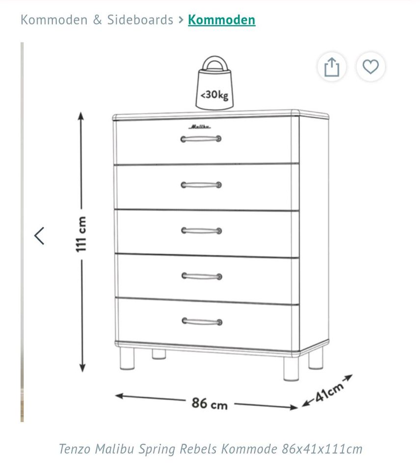 Tenzo Malibu Spring Rebels Komode 86×41×111 cm Desinger-Schrank in Freiburg im Breisgau