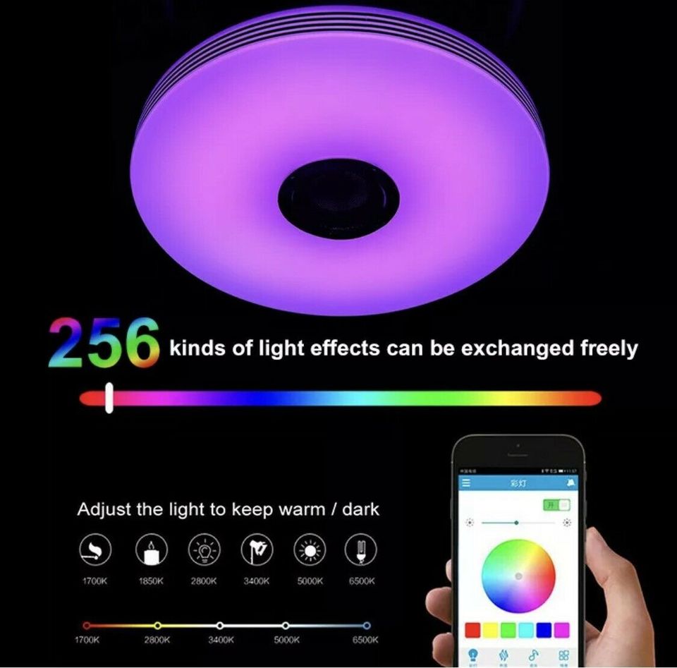 200W LED RGB Deckenleuchte Lampe Bluetooth mit App Fernbedienung in Bebra