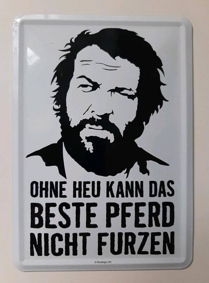 Metallschild Bud Spencer Postkarte Ohne Heu kann das beste Pferd in Rietz-Neuendorf