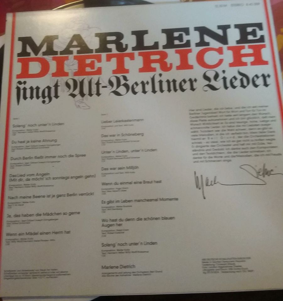 Marlene Diedrich singt Alt Berliner Lieder LP Orginal Vintage in Berlin