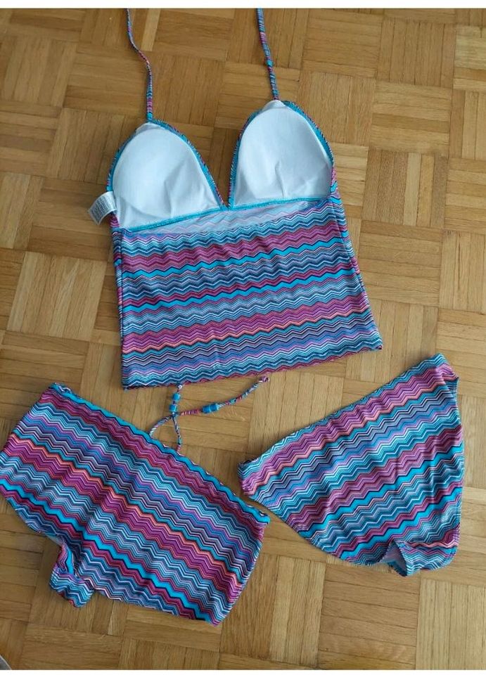 3 Tlg. Tankini Bikini Badeanzug Top Slip Hipster Gr. 42 Blau Rosa in Augsburg