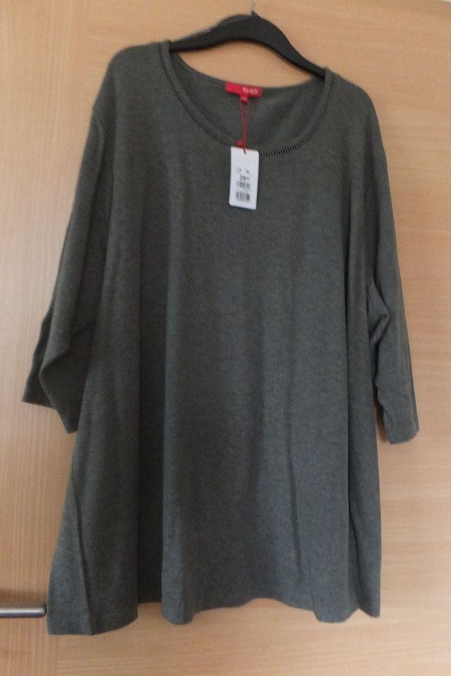 Graues schlichtes Langarm-Shirt/Pulli mit Webkante, Gr. 56 , THEA in Petersberg