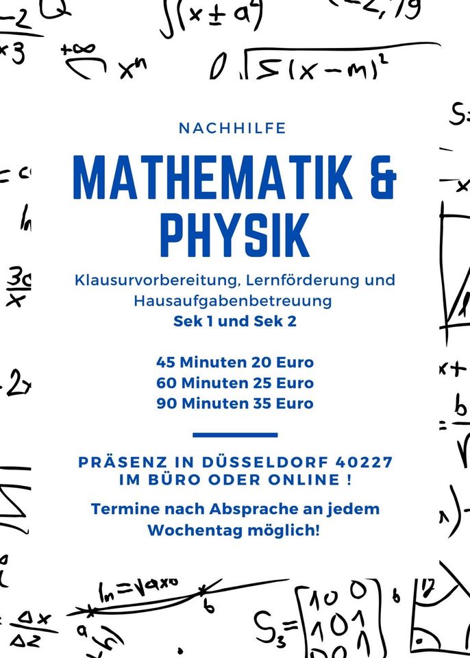 Nachhilfe in Mathe in Präsenz und online in Düsseldorf