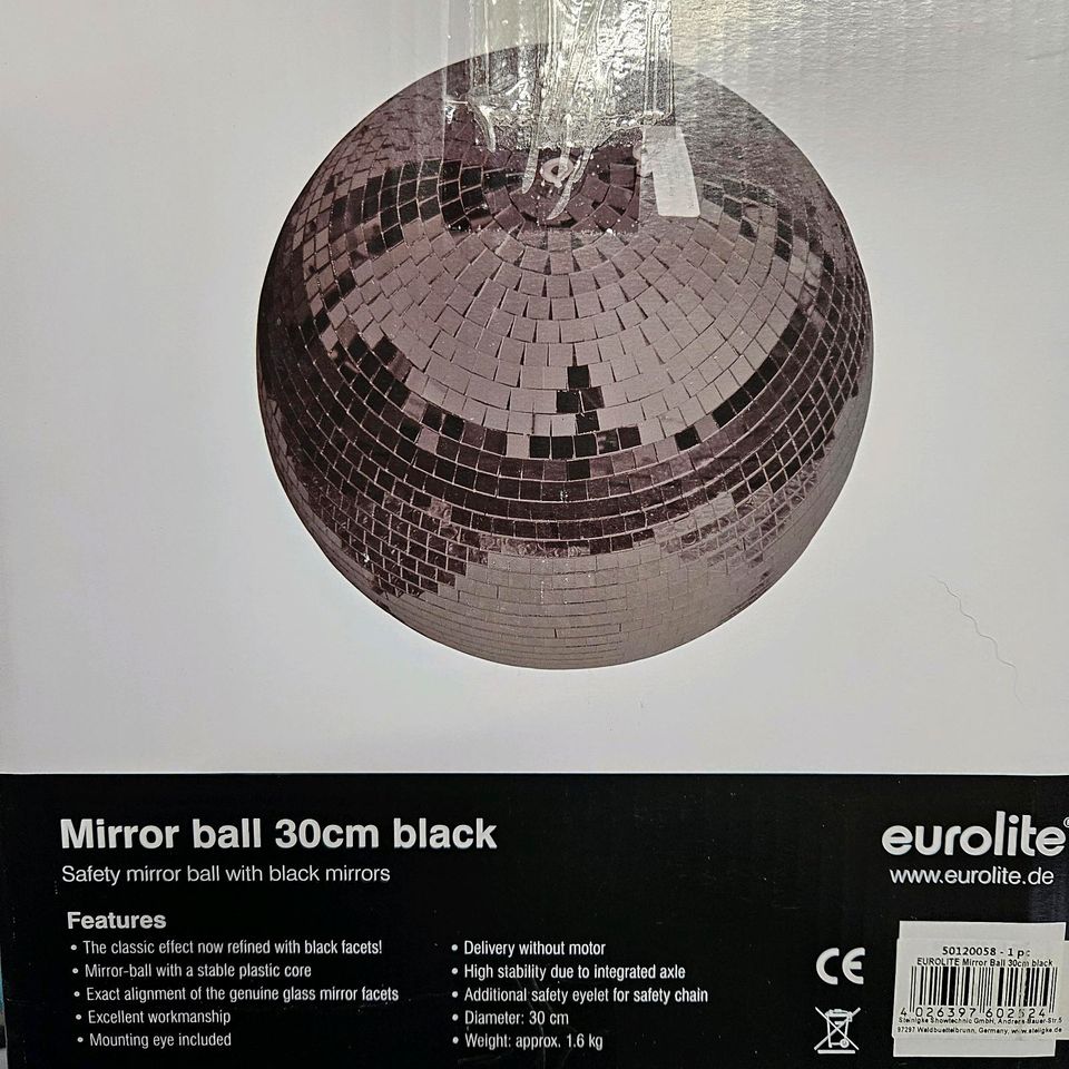Eurolite Spiegelkugel 30cm in schwarz unbenutzt in Darmstadt
