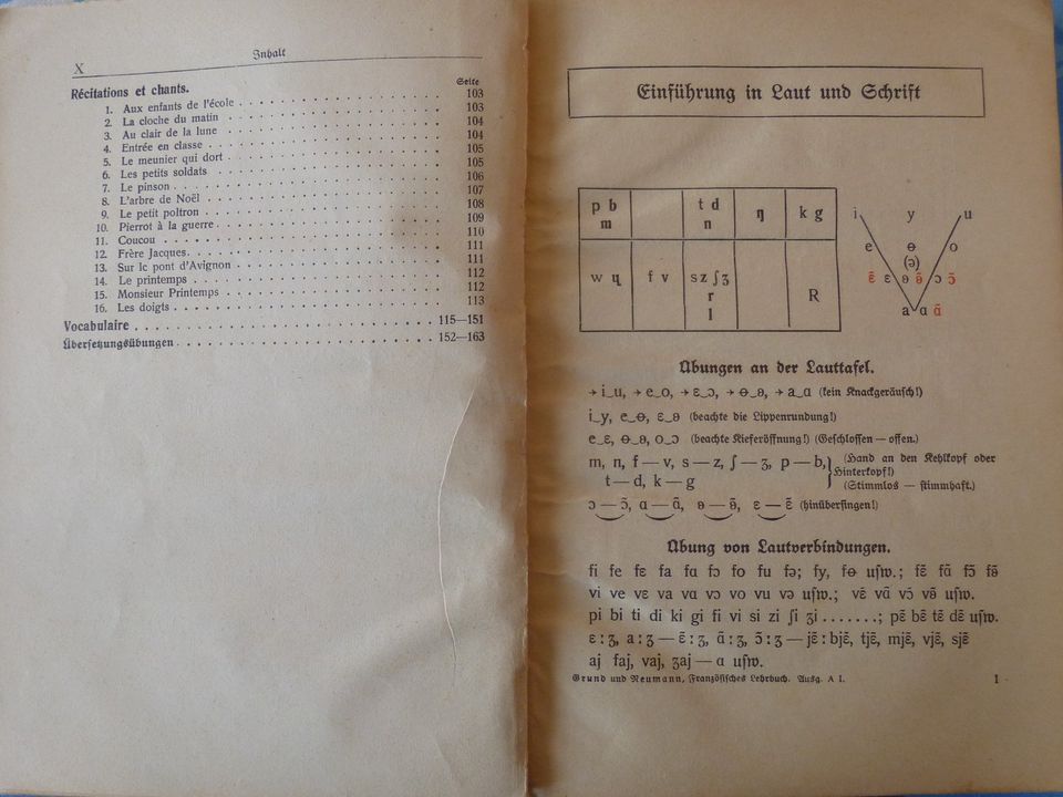 Französisches Lehrbuch von 1932 in altdeutscher Schrift in Bermatingen