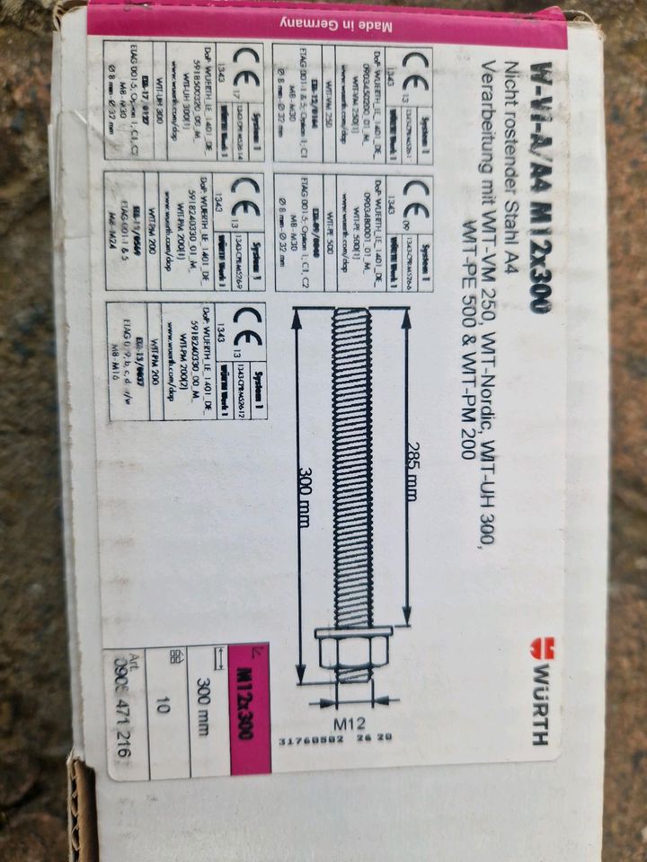 Würth Gewindestangen 12×300mm in Grafschaft