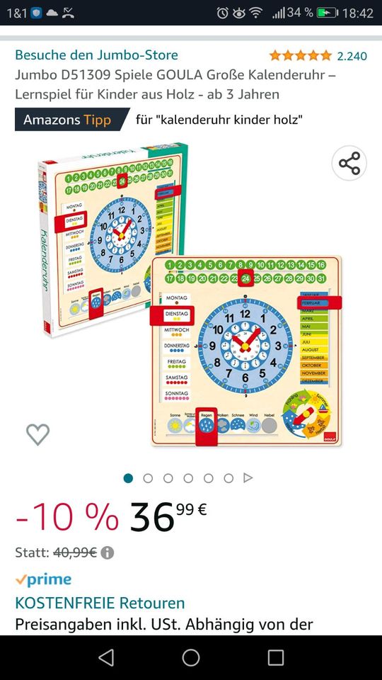 Kinder Kalender, Uhr, Jahreszeiten, NP:40 €, Lern-Spiel Holz in Baden-Baden