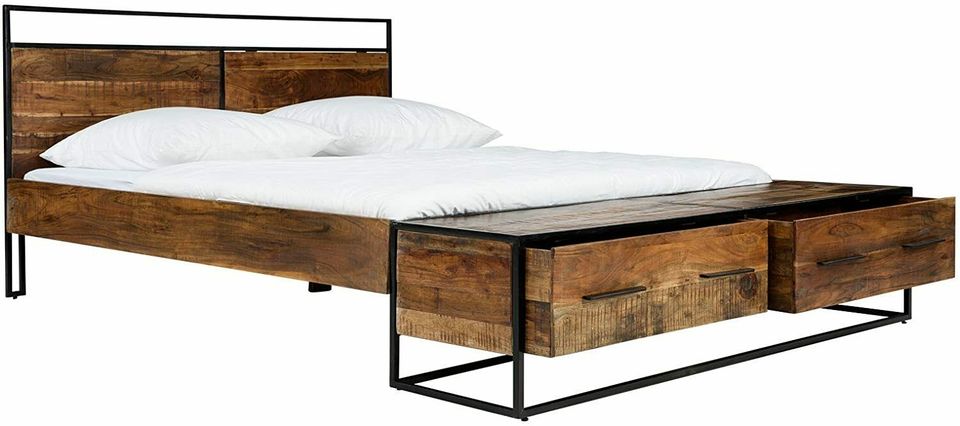 Bett Oklahoma m. Bettbank massiv 180x200 Holz Akazie & Metall Industrie NEUWARE in Ronneburg