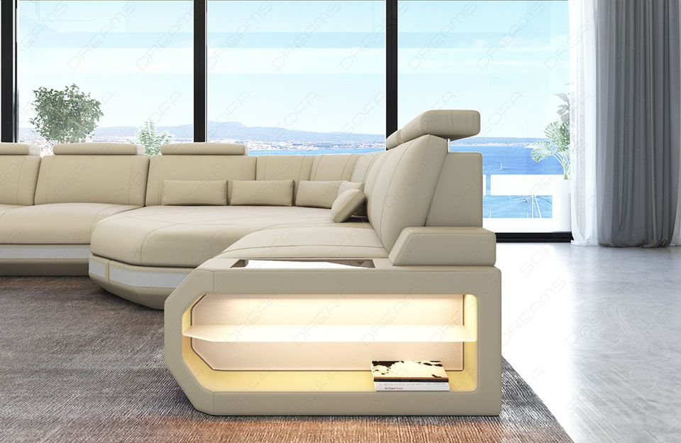 Sofa Wohnlandschaft Asti U Form mit LED Beleuchtung und Relaxecke in Berlin