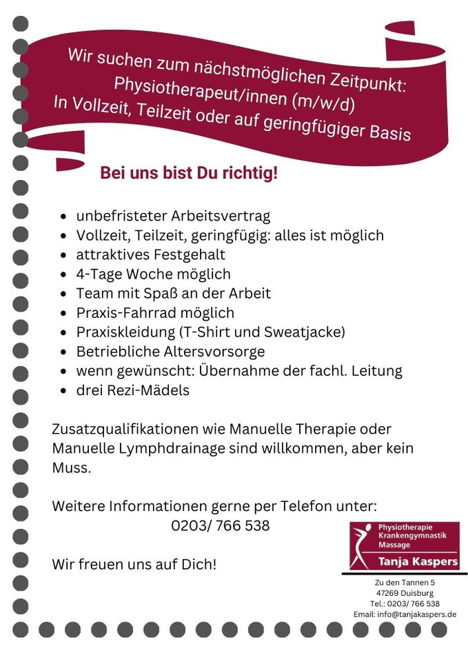 Physiotherapeut/in m/w/d in Duisburg