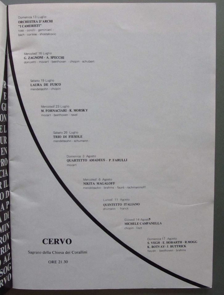 XVII. Int. Musikfestival Cervo 1980 Programmheft in Mauritz