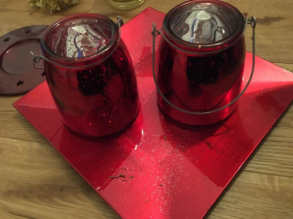 Weihnachten Weihnachtsdeko Windlicht rot Teelicht Glas Deko in Landshut