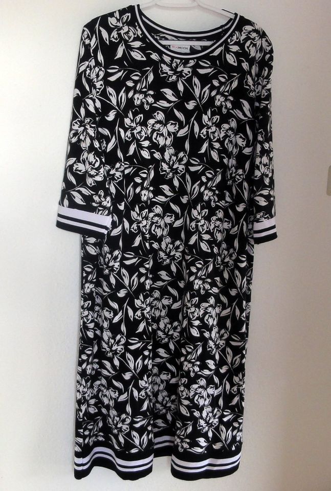 Komfort Midi-Kleid, NEU schwarz weiß, Mia Moda Gr. 50, dehnbar, in Kirchheim unter Teck