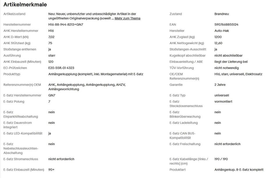 Anhängerkupplung AHK Skoda Roomster Auto-HAK NEU in Hamburg