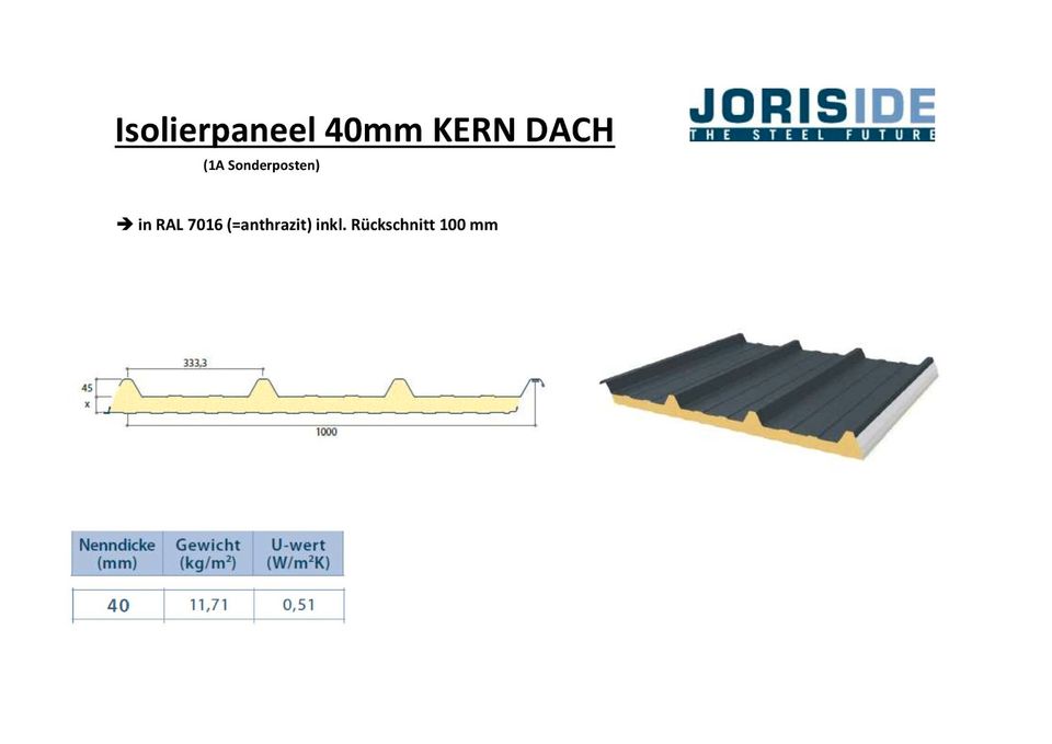 Sandwich Dach 40mm, Isolierte Paneele,Lagerware,Sandwich Elemente in Hildesheim