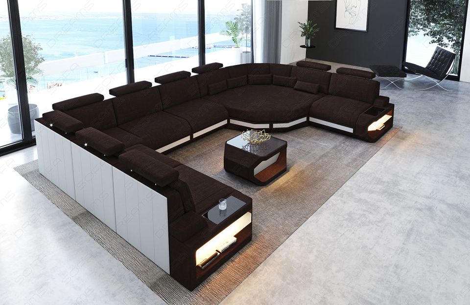 Sofa Wohnlandschaft Asti U Form mit LED Beleuchtung und Relaxecke in Berlin