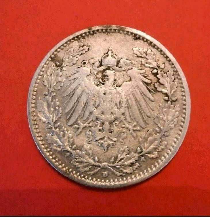 1/2 Mark Deutsches Reich Silbermünze 1907 D Prägezahl: 2.883.910 in Wermelskirchen