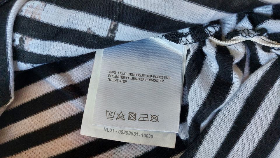 Neu - Damen Tshirt schwarz weiß gestreift mit Design - Größe S in Gera
