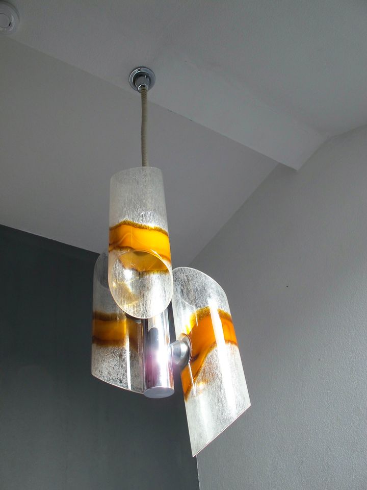 70s MAZZEGA DESIGN DECKENLAMPE TUBES EISGLAS BERNSTEIN CHROM in Diez