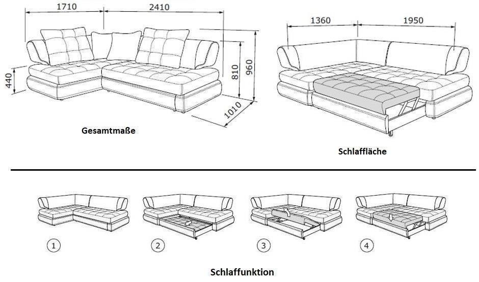 ECKSOFA MIT SCHLAFFUNKTION UND STAURAUM DESIGN ECKCOUCH NEU in Planegg