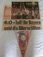 Wimpel, Fahne, Zeitung Bayern München–Athletico Madrid 15.05.1974 Bochum - Bochum-Wattenscheid Vorschau