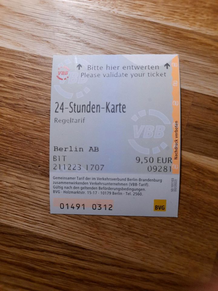 BVG 24-Stunden-Karte AB Regeltarif in Berlin