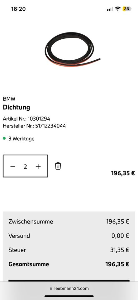 Bmw E36 Schweller Dichtung Neu 2x 2Meter in München