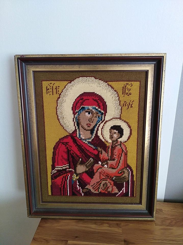 Gobelin Bild, Ikone, Madonna mit Kind in Altheim (bei Riedlingen)