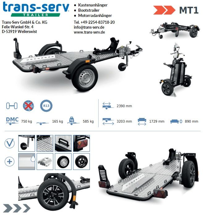 TOP Motorrad Trailer Anhänger Lorries MT-1 750 kg 100 km/h NEU in Weilerswist