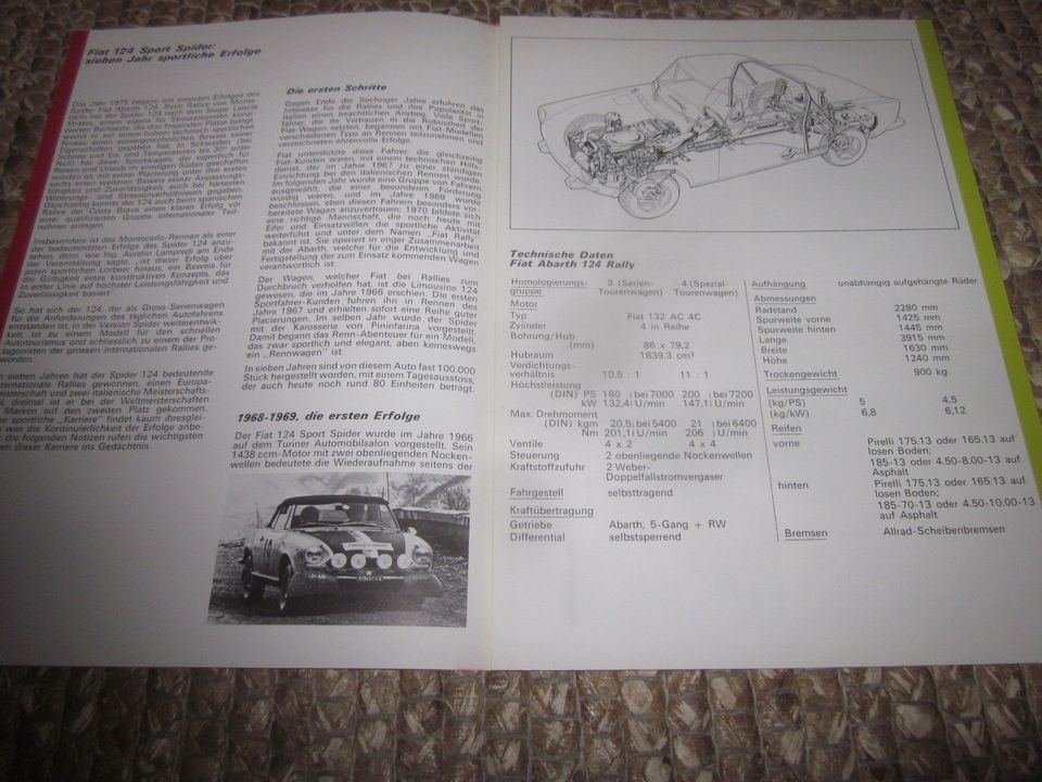 Prospekt Fiat Abarth 124 Rally mit Rallye-Version, 1975, Deutsch in Dachau