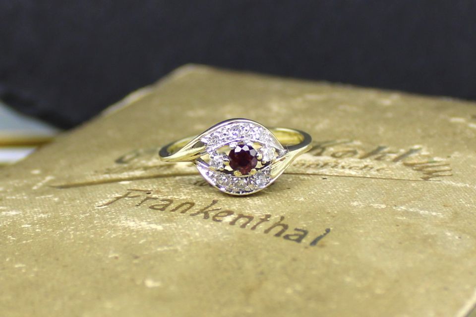 Rubin-Diamantring, Brillantring, 585er Gelbgold, 8 Diamanten in Fürth
